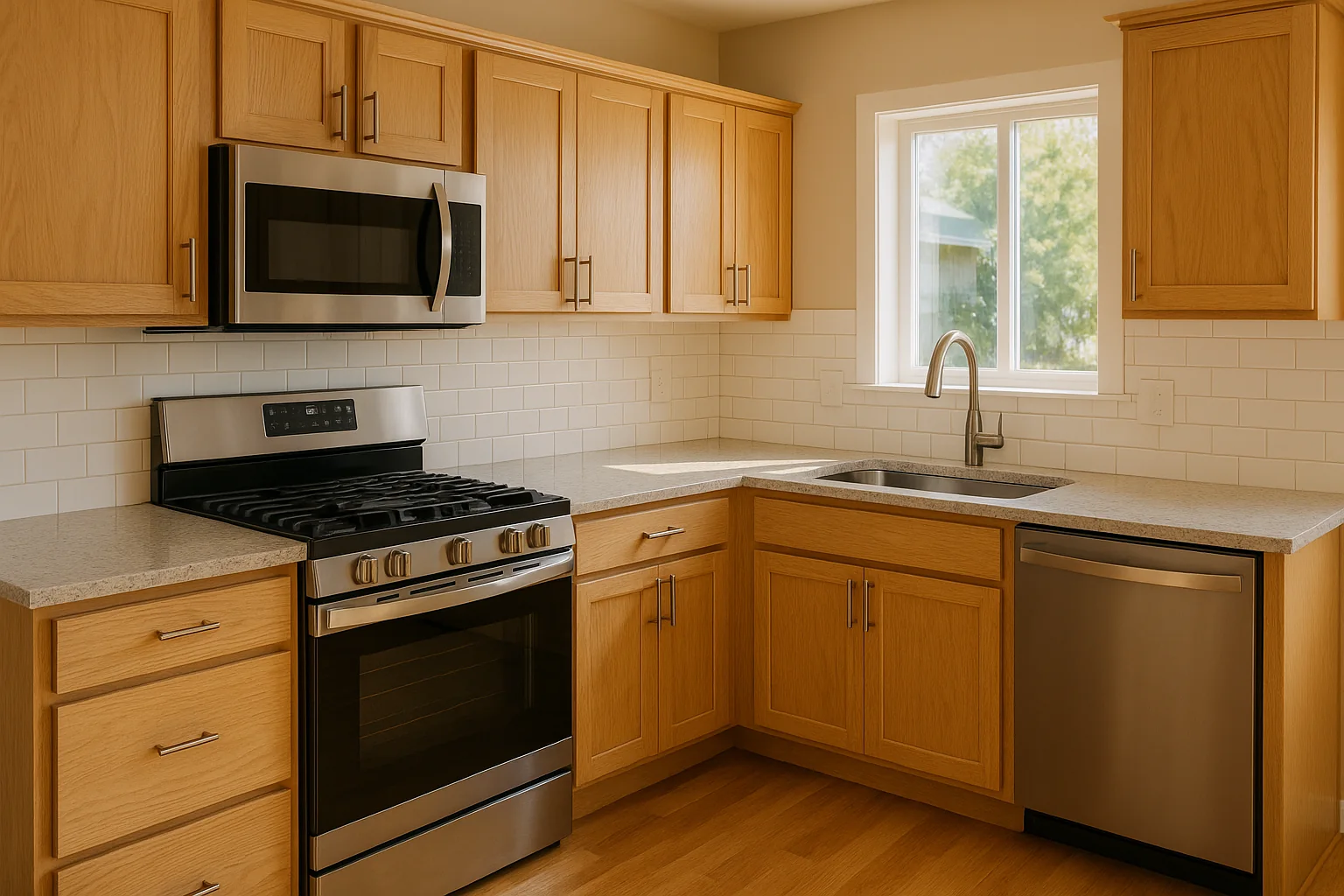 Refreshed kitchen in a Medford home with new counters and cabinets
