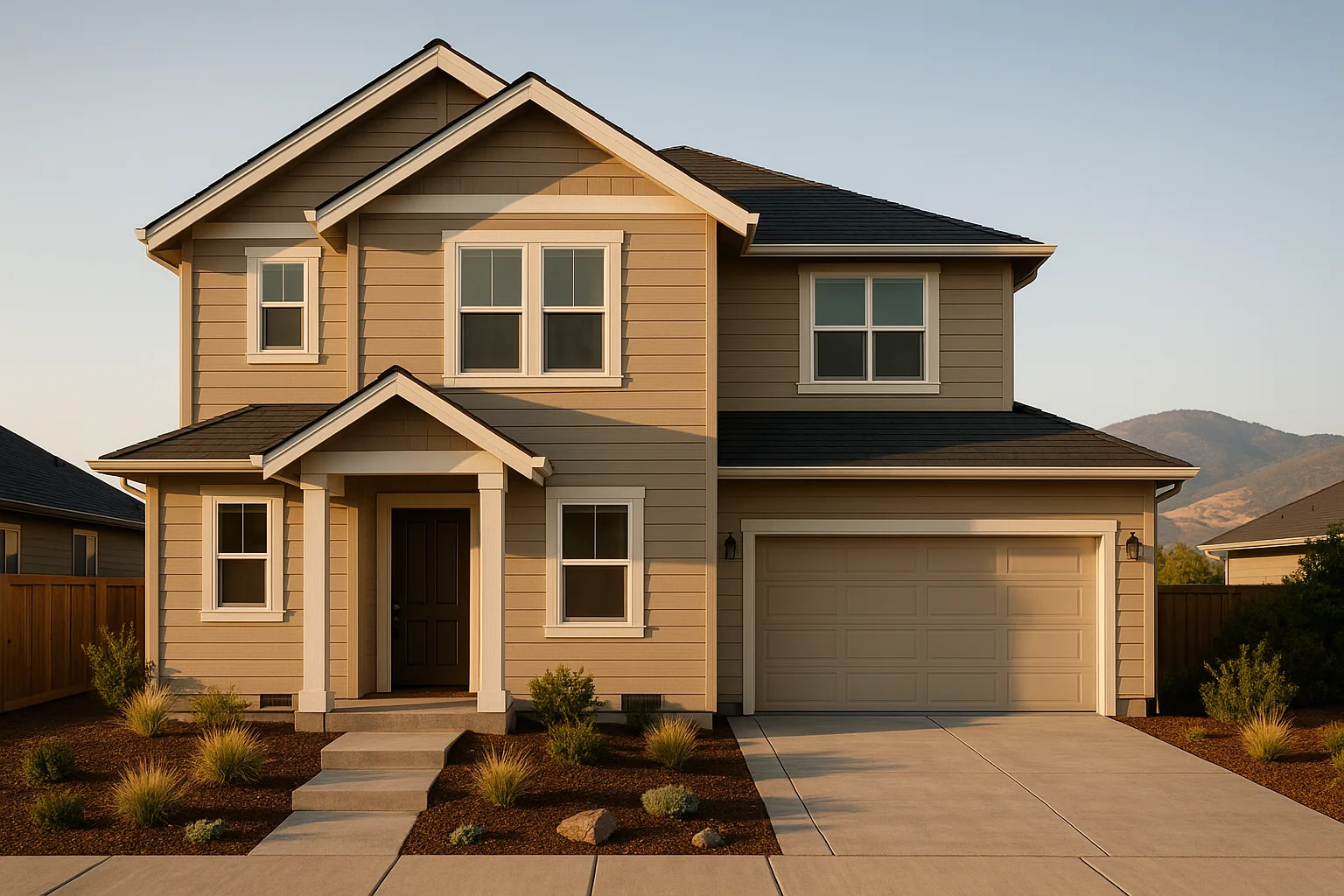 Fresh fiber cement siding on a Medford home under warm Rogue Valley light